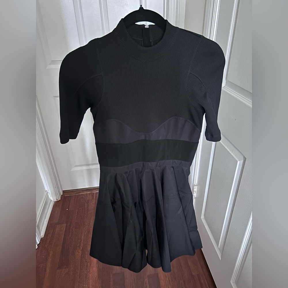 Alexander Wang Fit and Flare Ribbed Poplin Mock-neck Corset Dress 2 in Black - Picture 3 of 11